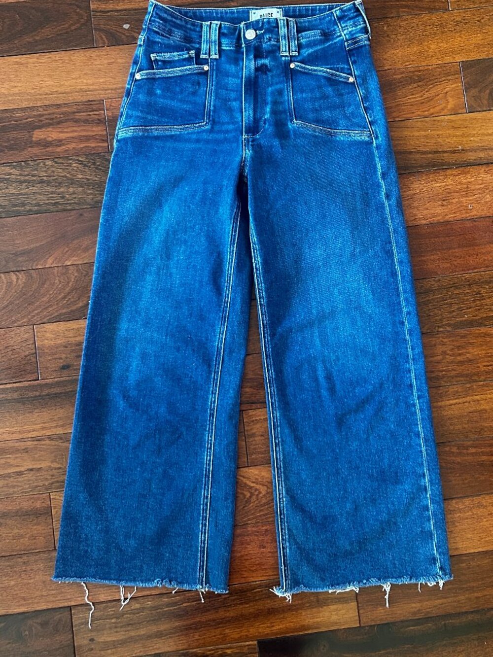 Paige Anessa Wide Leg Jeans Size 27 Dark Wash Raw Hem